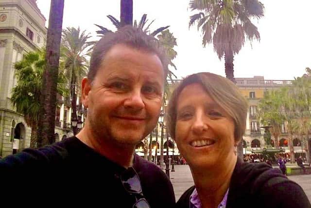 Allison Friday with partner David Richardson on holiday in Barcelona before her illness.