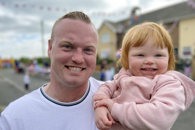 Dad Craig Middleton with daughter Lilly during the Jubilee Party at Lanark Road, Hartlepool. Picture by FRANK REID