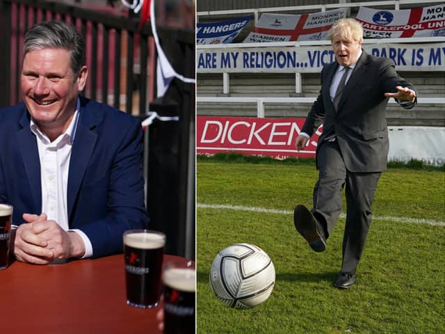 Labour leader Sir Keir Starmer, left, and Prime Minister Boris Johnson during recent visits to Hartlepool.