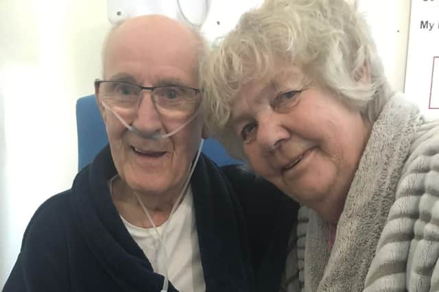 Brian and Margaret Speckman pictured as they celebrated their 59th wedding anniversary in hospital.