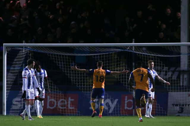 Rhys Oates came back to haunt Hartlepool United as they suffered defeat to Mansfield Town. (Credit: Michael Driver | MI News)