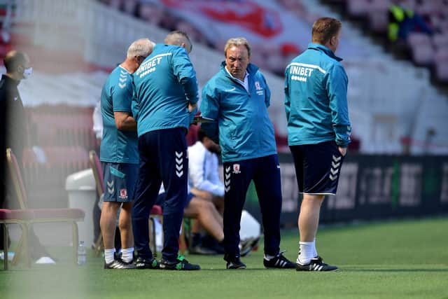 Middlesbrough manager Neil Warnock and his coaching staff.