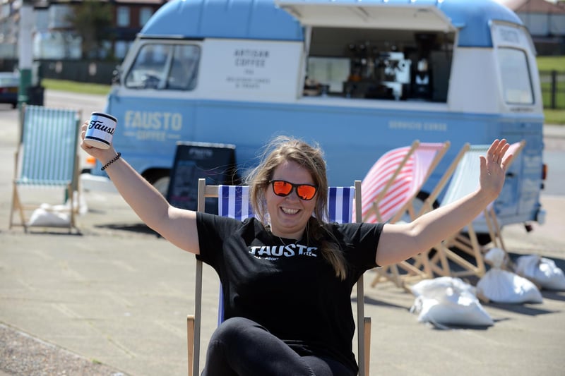Fausto's Lesley Mearns was enjoying the high temperatures with the Faustino coffee machine van at Seaburn Beach when this photo was taken in 2019.