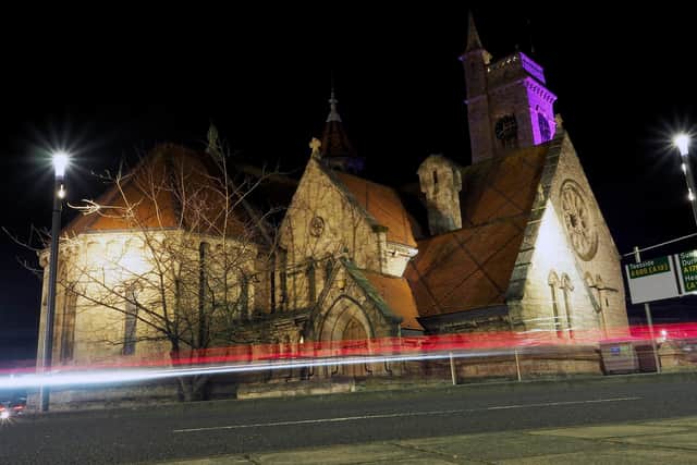 Christ Church was one of three buildings across Hartlepool to be lit up this week to mark the first anniversary . Picture by FRANK REID