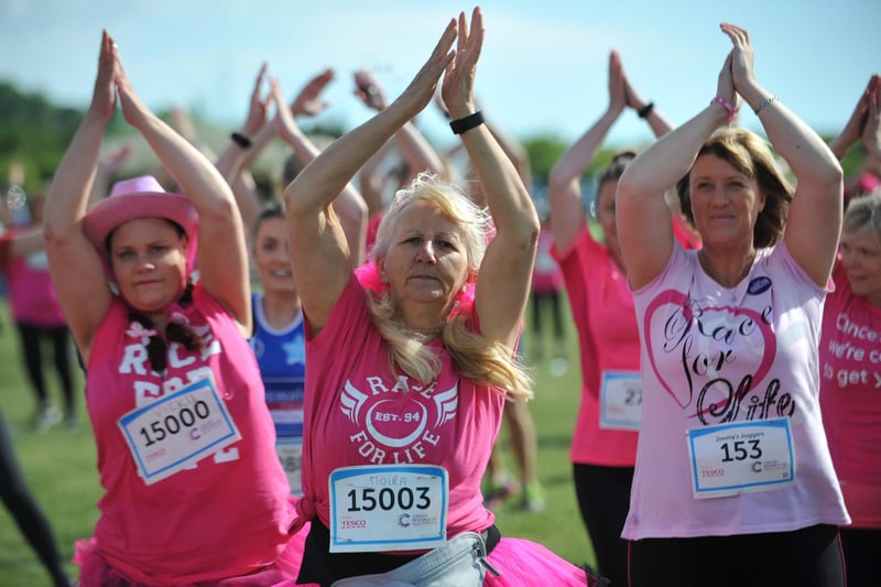 Race for Life competitors warm up for the 10k event in 2017. Can you spot someone you know?
