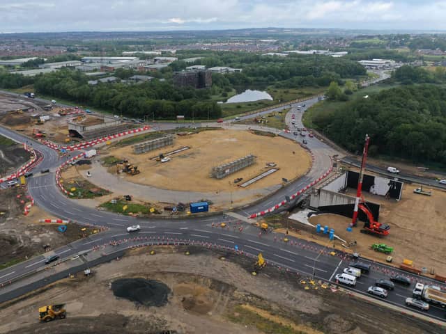 A photo taken by Highways England showing the structures already in place ready for the flyover's beams to be lifted into position.