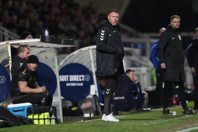 Newport County manager Graham Coughlan during the League Two match with Hartlepool United. (Photo: Mark Fletcher | MI News)