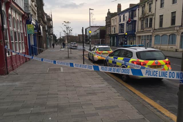 A police cordon was in place on Church Street, Hartlepool, this morning.