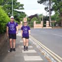 Jack Ryan and friend Charley Ferguson setting off on the walk to Liverpool in aid of Alice House Hospice.