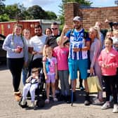 Gavin Jones is greeted by family and friends as he returns to Hartlepool after his two-week solo walk from Swansea.