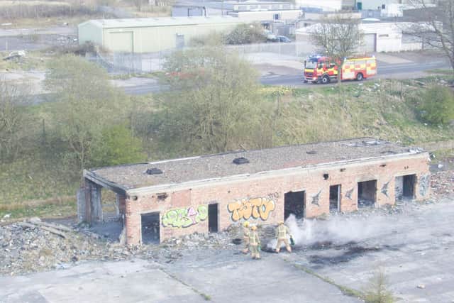 A still taken from the drone as firefighters from County Durham and Darlington Fire and Rescue Service put out a deliberate fire.