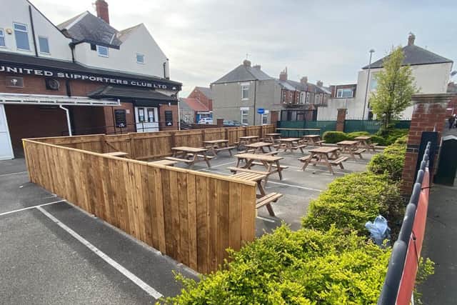 The beer garden in the car park at Hartlepool United Supporters Club. Picture by Frank Reid