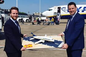 Redcar MP Jacob Young and Tees Valley Mayor Ben Houchen with the areoplane cake made by Cake King in Hartlepool.