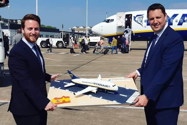 Redcar MP Jacob Young and Tees Valley Mayor Ben Houchen with the areoplane cake made by Cake King in Hartlepool.