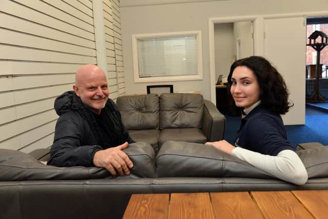 Steve Vasey and support worker Holly Lithgo inside the new Hartlepool hub.