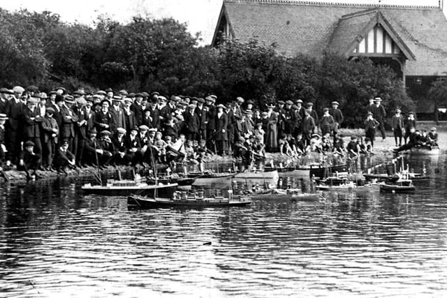 Crowd of people watching model boats on a lake but do you know the location? Photo: Hartlepool Museum Service.