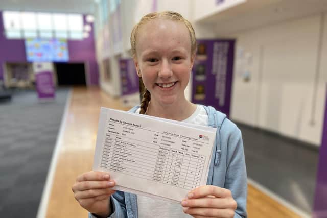 Emily Heslop with her GCSE results at Dyke House School.