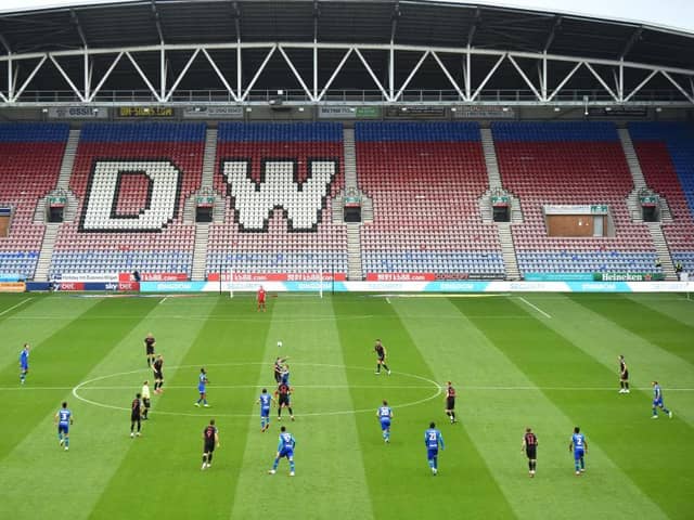 A general view of play during the Sky Bet Championship match between Wigan Athletic and Stoke City at DW Stadium.