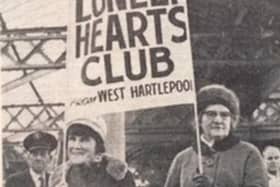 Evelyn Harrison, left, and her Lonely Hearts Club getting ready to set off for London in 1967. They were leaving Hartlepool station on the Cupid Express.