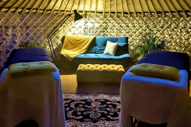 Visitors can treat themselves to a masage in the yurt