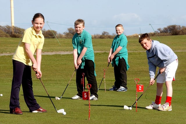 Pupils from Golden Flatts Primary School and Clavering Primary School play a round of golf at Seaton Carew Golf Club in 2006.