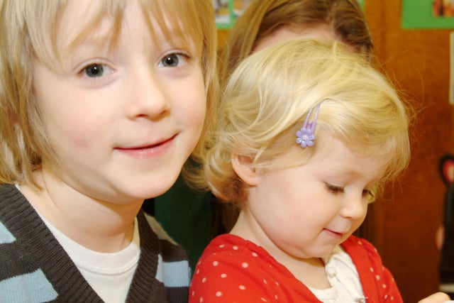 Ethan Conroy, aged six, and his sister Ella, two, enjoying the activities at Worksop Library.