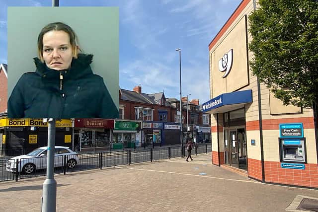The elderly victim was robbed by Tammy Wilmot (inset) just moments after withdrawing a large amount of cash from the Yorkshire Bank cashpoint in Hartlepool town centre.
