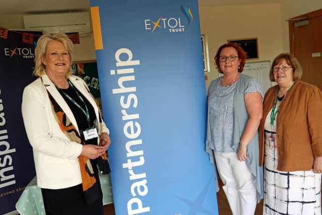 From left to right, Extol Trust chief executive Julie Deville, with Rossmere Academy headteacher Caroline Reed and chair of governors Gill Slimings.
