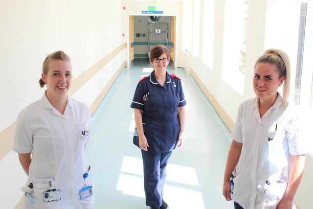 Student nurses Zoe Slasor (left) and Rebecca Blackwood with matron Amanda Skillcorn