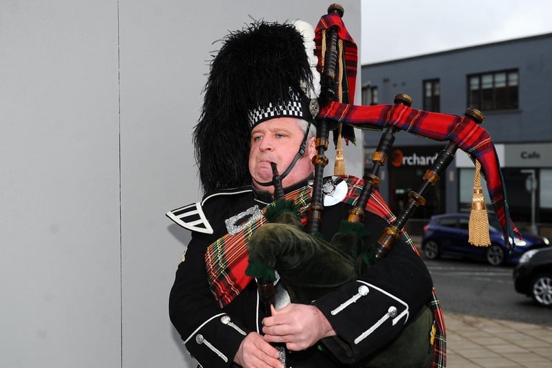 A piper played to mark the opening of Falkirk's new Scottish tapas restaurant Christie's. Picture: Michael Gillen.