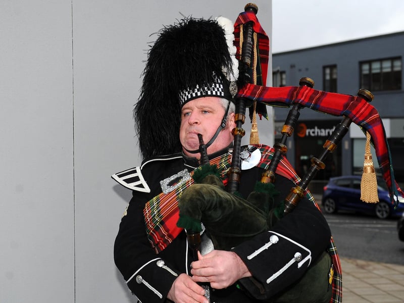 A piper played to mark the opening of Falkirk's new Scottish tapas restaurant Christie's. Picture: Michael Gillen.