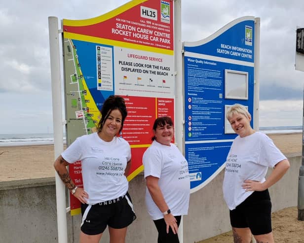 From left, Michelle Walton, Hayley Cudlip and Andrea Ramshaw before their North Sea dip.