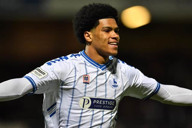 The teenager admitted he was "over the moon" after marking his professional debut with a goal a mere 15 seconds after his introduction as Pools beat rivals Carlisle to take a big step towards the National League play-off places on Wednesday evening. Picture by Frank Reid.