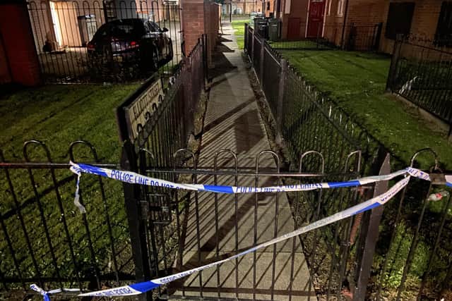 Police tape at at entrance to Elliott Street, in Hartlepool, on Wednesday night. Picture by FRANK REID