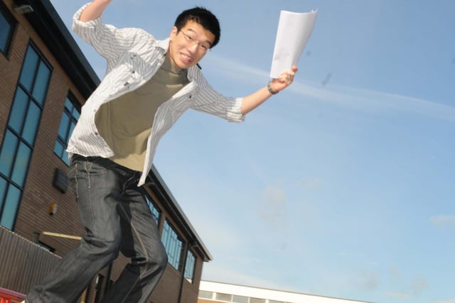 Martin Chan celebrates his results at English Martyrs Sixth Form College in 2010.