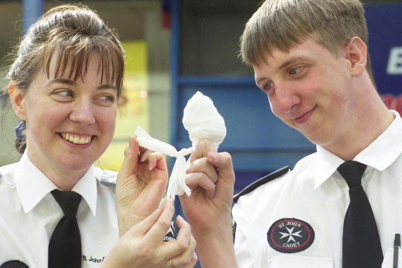 The St John's Ambulance service put out a call for volunteers in May 1999 and to promote the appeal,  St John nurse Heather Wilson was pictured with cadet Anthony Laing.