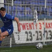 Hartlepool United's Rhys Oates just fails to turn the ball into the net  during the Vanarama National League match between Hartlepool United and Wealdstone at Victoria Park. (Credit: Mark Fletcher | MI News)
