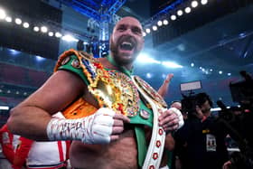 Tyson Fury following his victory over Dillian Whyte at Wembley Stadium. Nick Potts/PA Wire.