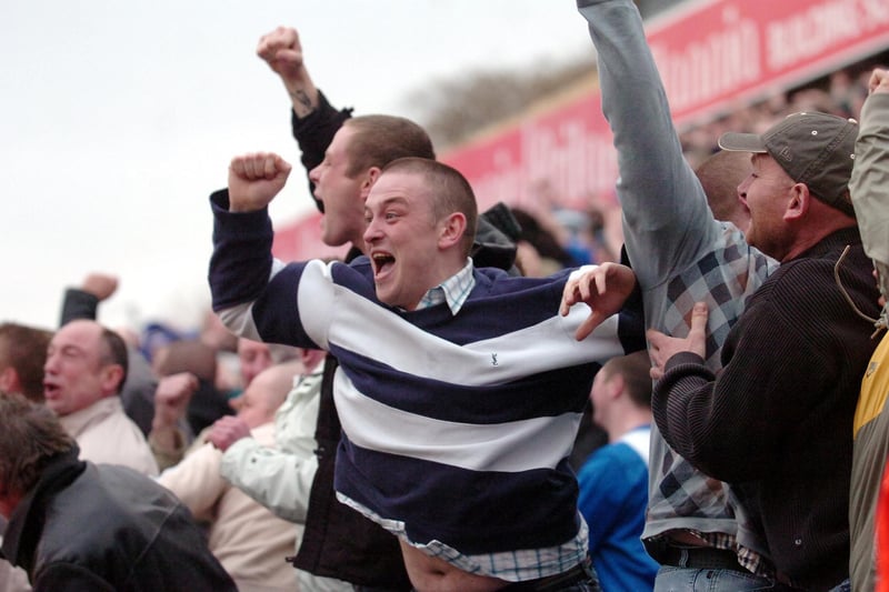 Poolies celebrate at goal at Stockport County in 2007.