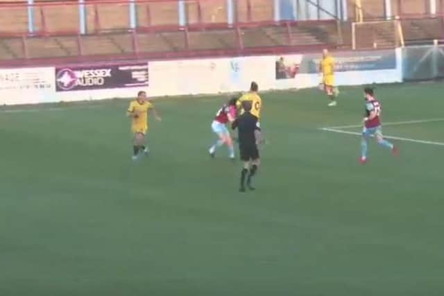 The incident which saw Molyneux sent off for Hartlepool United.