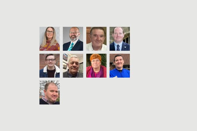From left to right, candidates in the Foggy Furze ward who have submitted pictures to us. Back row, Lyndsey Allen, Lee Cartwright, Peter Cartwright and Graham Craddy. Middle row, Frazer Healey, Terry Hughes, Corinne Male and Stephen Picton. Front row, Darren Price.