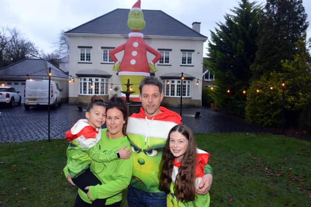 The Liddell family raised more than £30,000 for Alice House Hospice after inflating him outside their home on Park Avenue. Pictured are husband and wife Ray and Jenna with daughters Jasmine, seven and Olivia, 12.