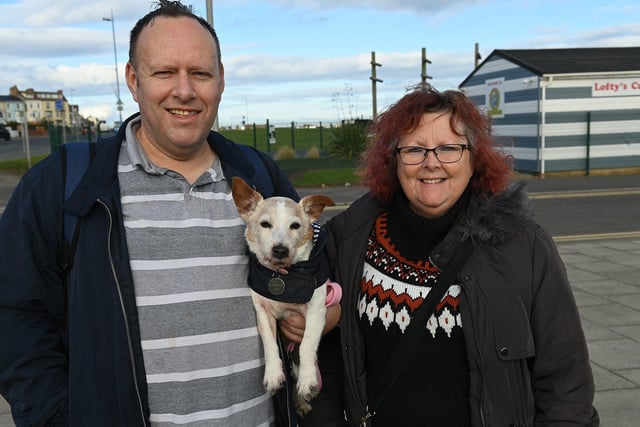 Cindy with her human buddies Ian Nicholls and Rita Dunn.  Picture by FRANK REID