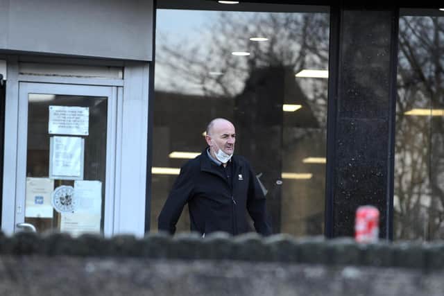 Donald Hilton leaving Teesside Magistrates' Court after being banned fro driving for three years for two drink driving offences.