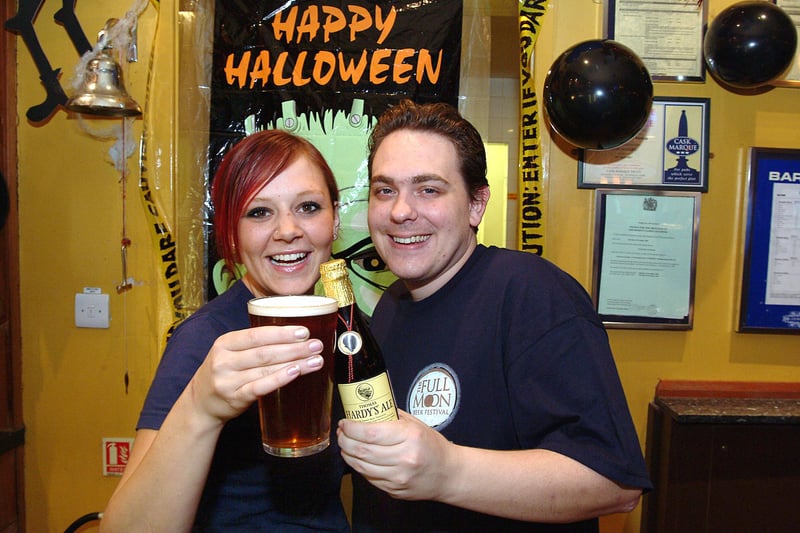 Bar staff, Anna Turner and Jason Smith promote their Full Moon Beer Festival.