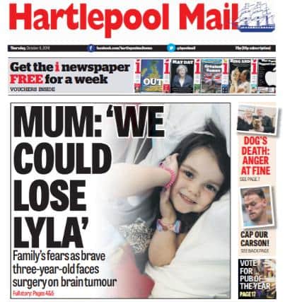 The front page of the Hartlepool Mail from 2016.