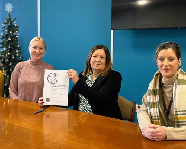 Left to right: Mel Calvert (Healthy Early Years Coordinator), Michelle Readhead (Specialist Nurse Infant Feeding and Healthy Weight), Denise McGuckin (Managing Director), Caroline Ord (Community Nursery Nurse) with the UNICEF certificate.