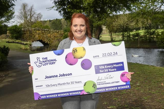 Hartlepool woman Joanne Jobson celebrates her lottery win. Photo by Anthony Devlin.