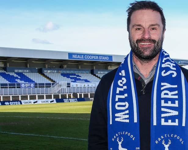 Darren Kelly after his appointment as the Hartlepool United Sporting Director is confirmed at Victoria Park, Hartlepool on Thursday 23rd February 2023. (Photo: Mark Fletcher | MI News)