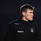 Antony Sweeney, Interim Manager of Hartlepool United looks on prior to the Emirates FA Cup First Round Replay match between Wycombe Wanderers and Hartlepool United at Adams Park on November 16, 2021 in High Wycombe, England. (Photo by Alex Burstow/Getty Images)